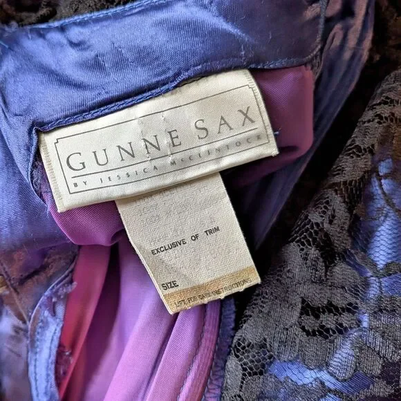 Vintage 80s Gunne Sax Ball Gown Southern Belle Maxi Dress Blue Satin Lace Size 5 - Picture 8 of 14